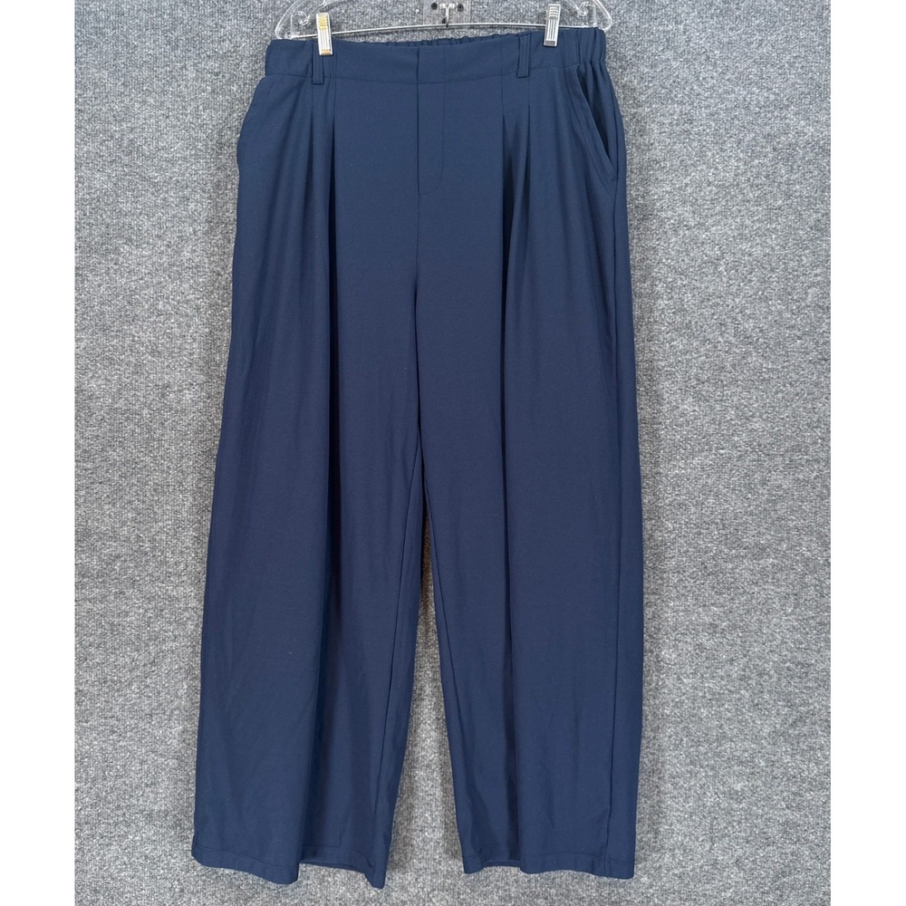 Halara Pants Women XL Navy Blue Pleated Wide Leg Stretch Waist Trousers Workwear
